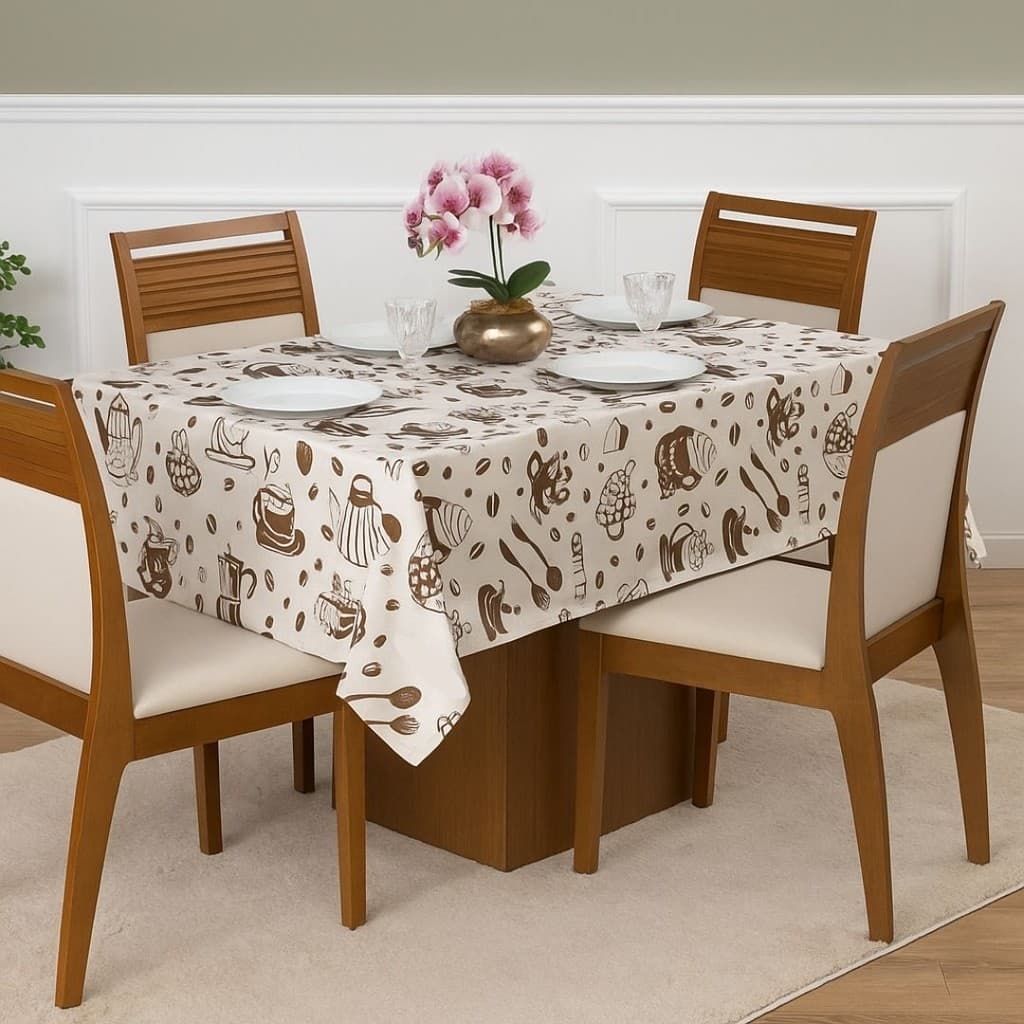 Toalha de Mesa Oxford Estampada Café 4 6 8 10 12 Lugares Retangular Tecido Poliéster Sala Jantar Cozinha Decorativa Luxo