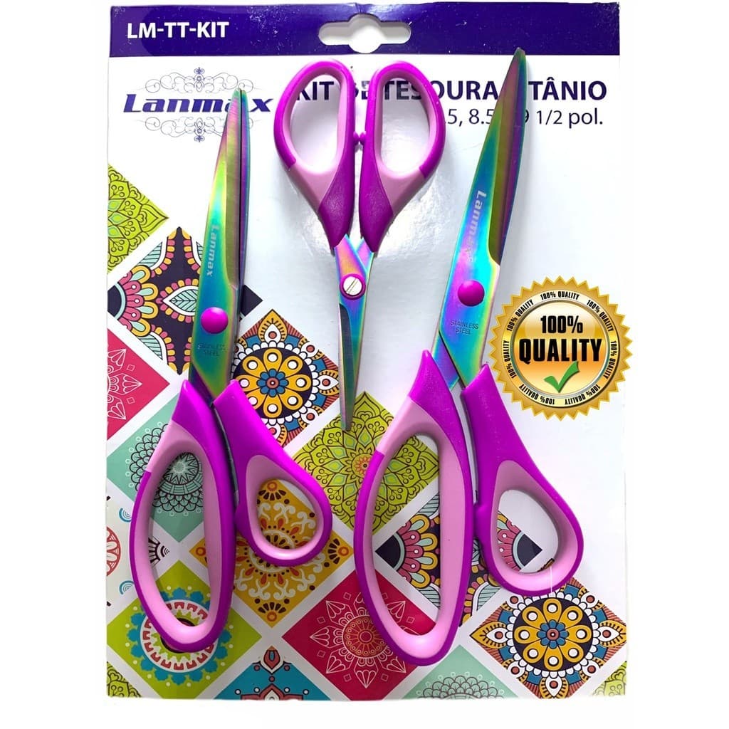 Tesoura Profissional Titânio Artesanato E Costura Lanmax Kit Com 3 Peças original