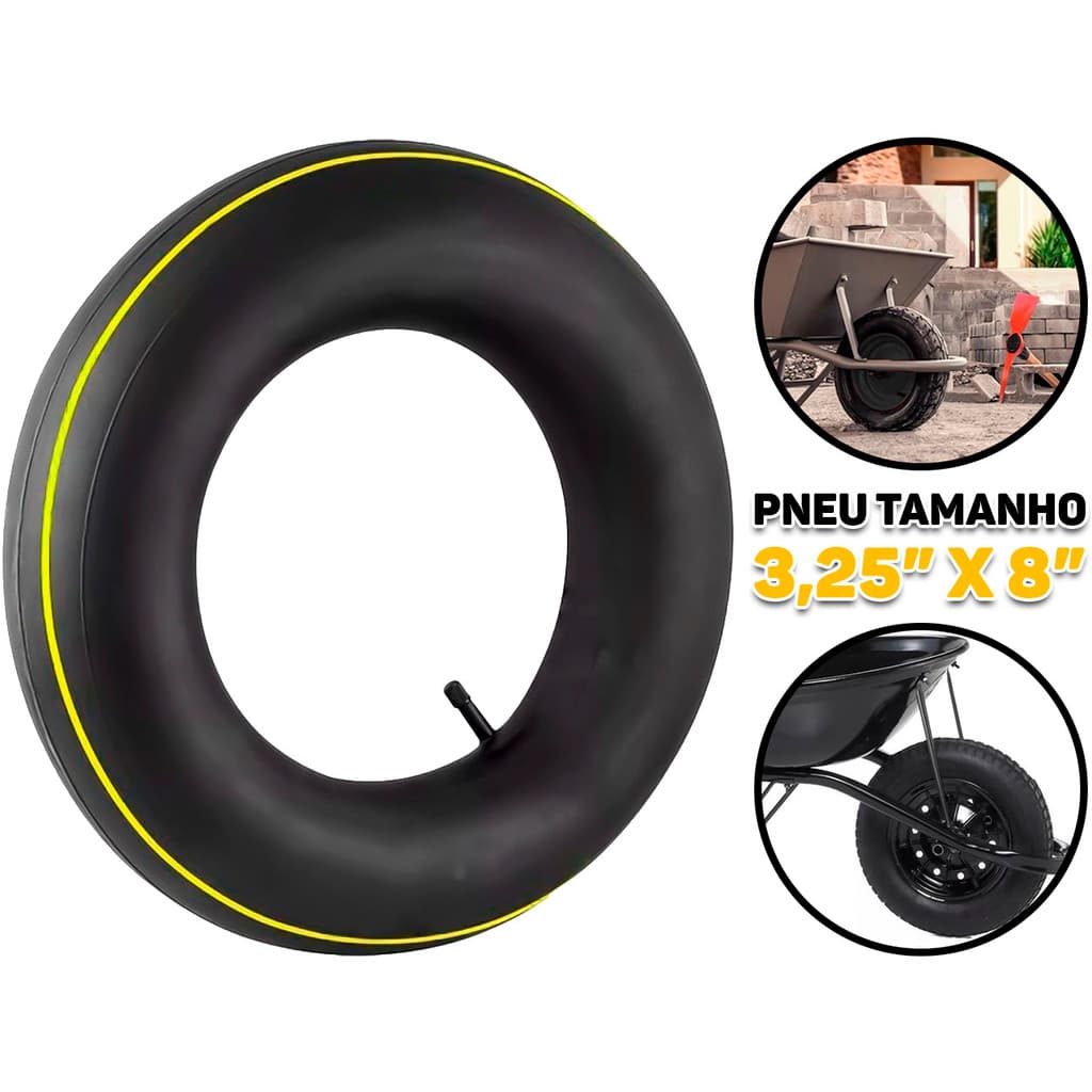 Câmara De Ar Para Pneus Carriola Carrinho De Mão Carretinha Carga 3.25 x 8" Construção Jardinagem Bramix