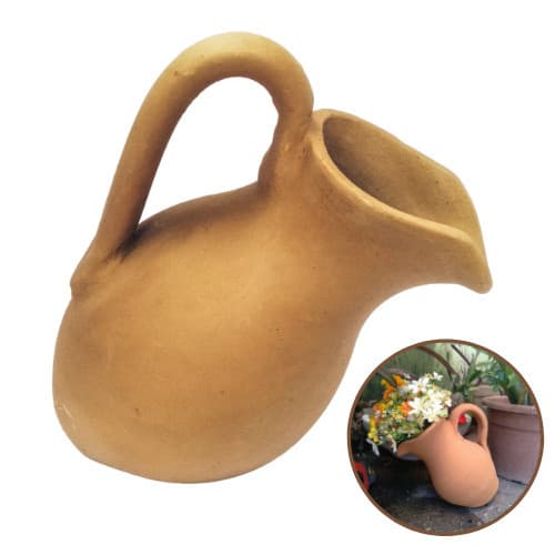 Jarra De Barro Inclinada Com Alça 1,2l Decoração Terracota Jardim Fonte Tam M