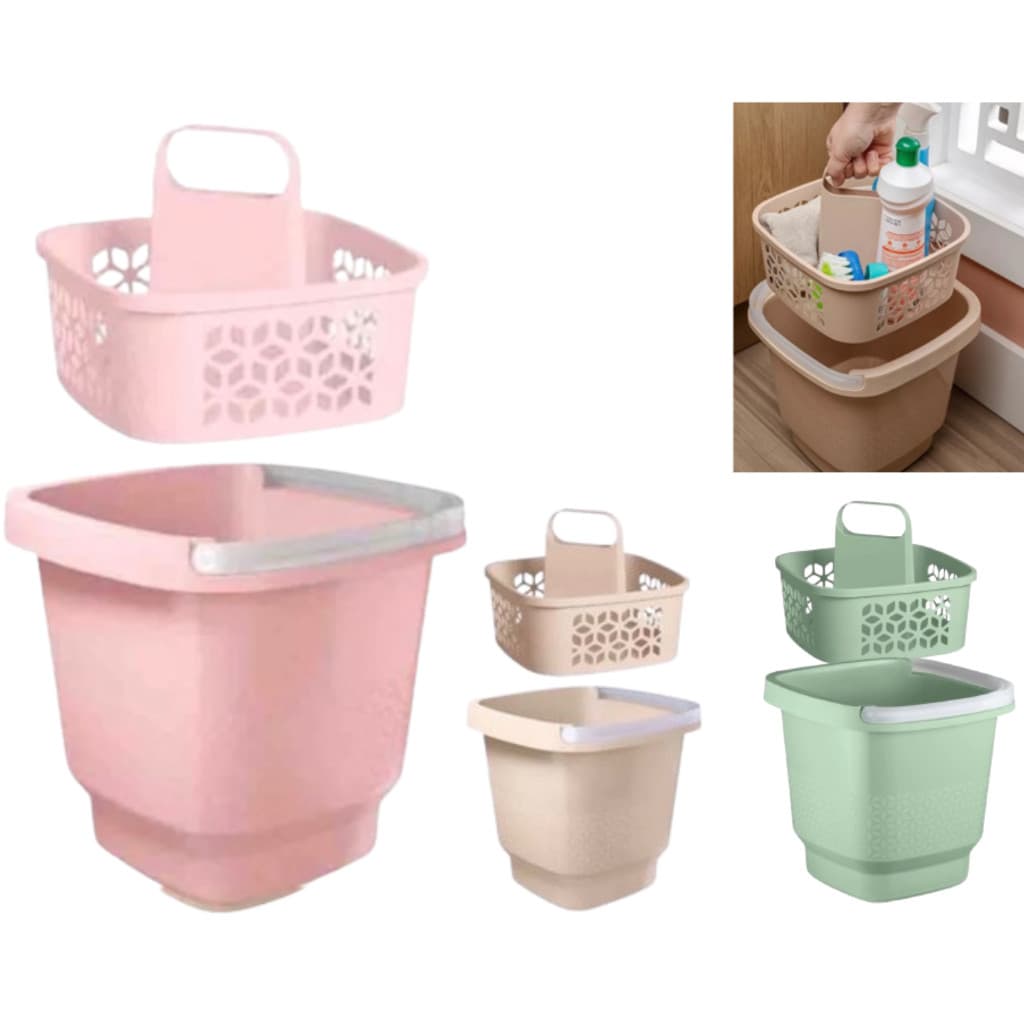 Balde Plástico 8,5L + Cesto Organizador Multiuso Com Alça Para Produtos De Limpeza Lavanderia UZ
