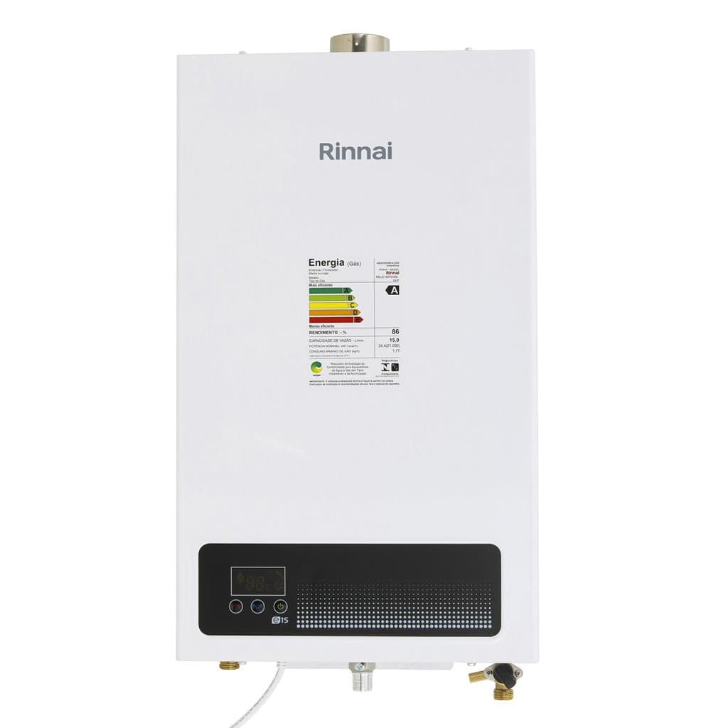 AQUECEDOR A GAS DIGITAL E15 BRANCO 15 LITROS GLP RINNAI