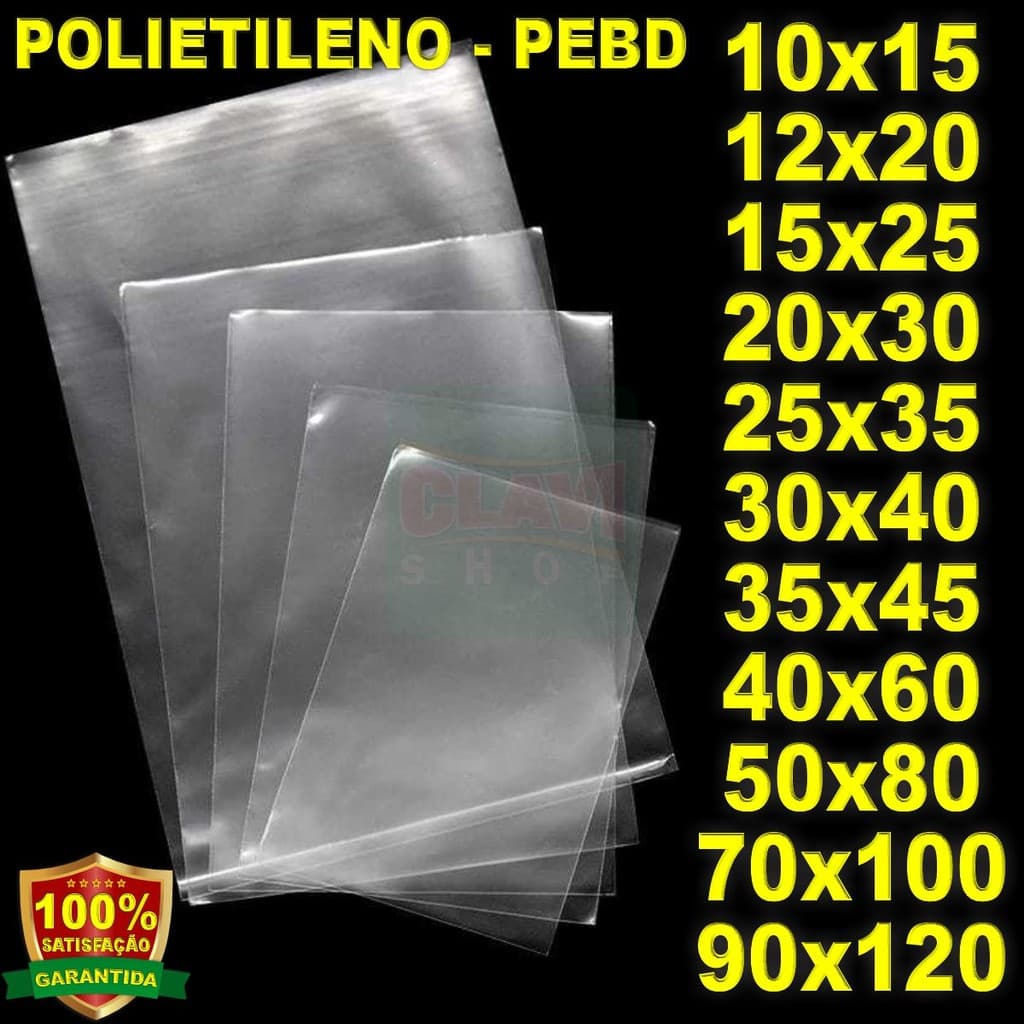 Saco Plástico Transparente PE Reforçado Pacote 1kg – Embalagem Alimentos – Várias Medidas Espessuras