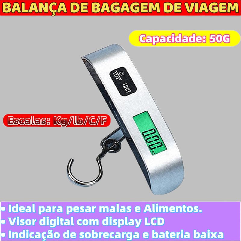 Balança Eletrônica para Viagens De Uso Simples Ferramenta Útil Visor Digital Com Display LCD
