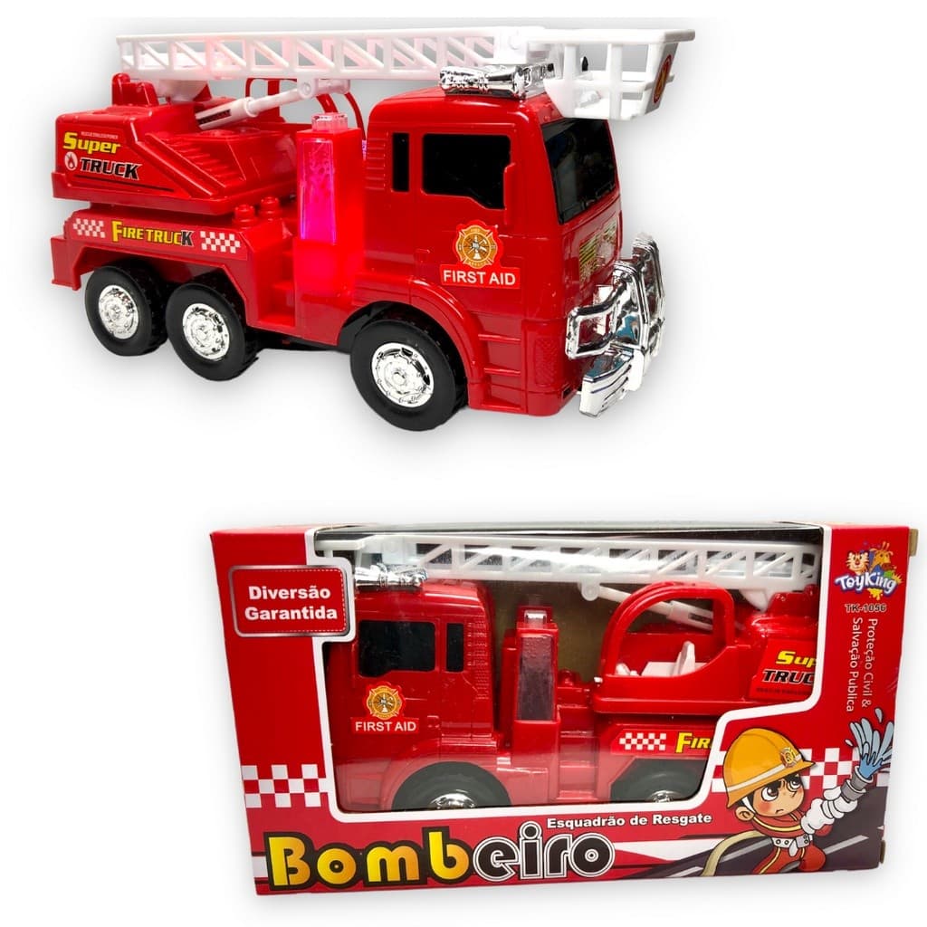  Brinquedo Carro Carrinho Caminhão Bombeiro C/ Sirene Som Luz Movimento Escada Resgate
