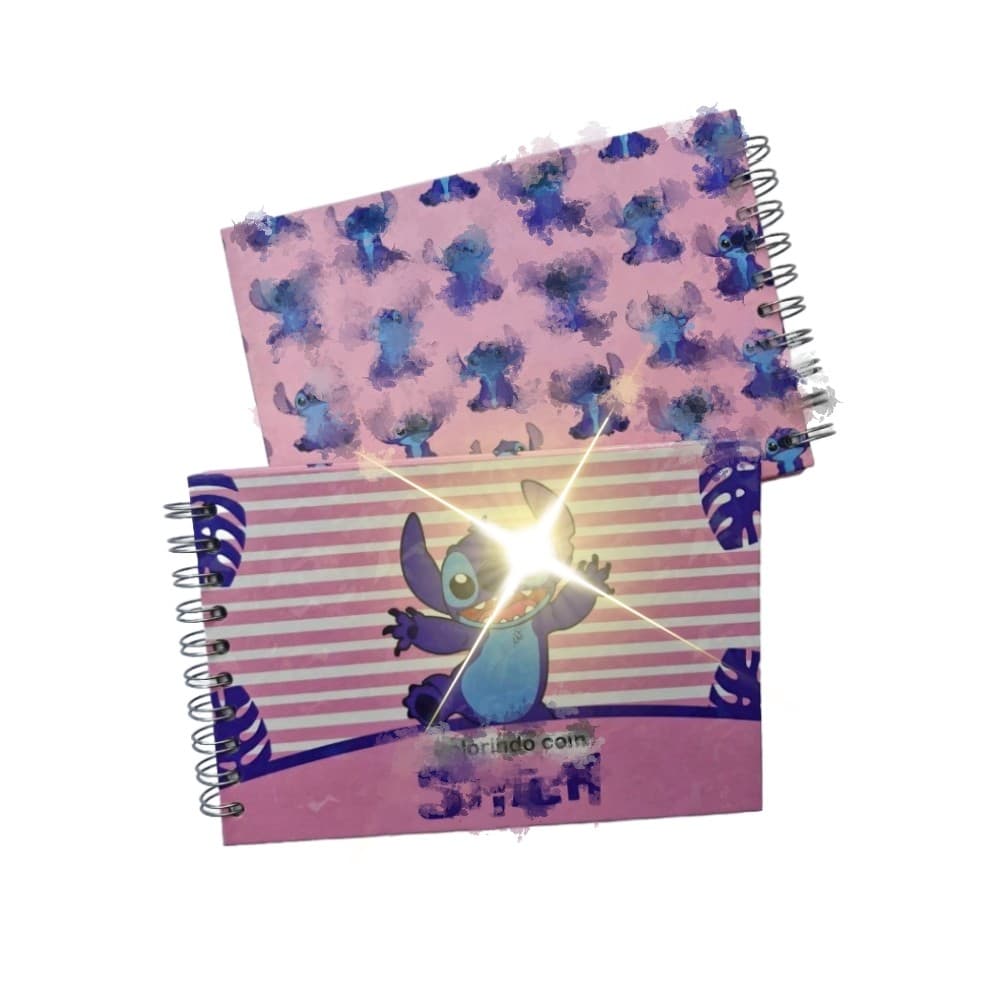 1 STITCH Kit Livro de Colorir 50 Folhas CAPA DURA Brilhante Holográfico Caderno de Desenho Pintura