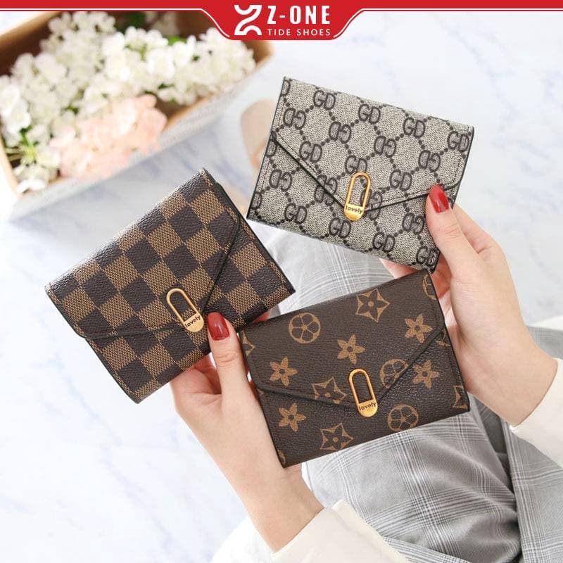 Pequeno bolso de couro dobrável feminino com clipe de cartão/retrô/moda/PU