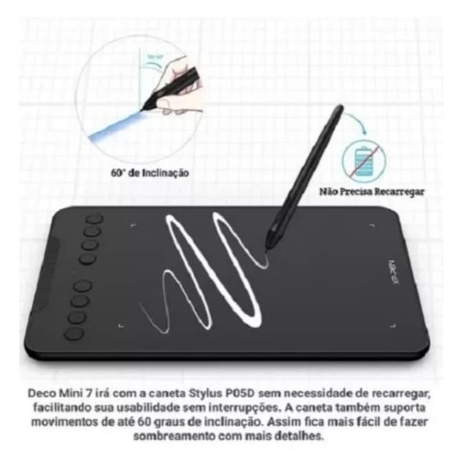 Mesa digitalizadora XP-Pen Deco Mini7 - Portátil, 8192 níveis de sensibilidade à pressão (compatível com PC/Tablet)