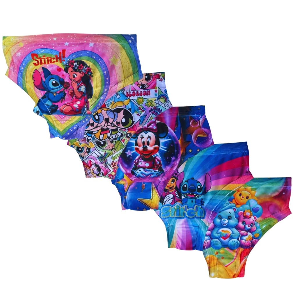 Kit 5 Calcinha Infantil Personagens Sublimada Menina Lilo e Stitch