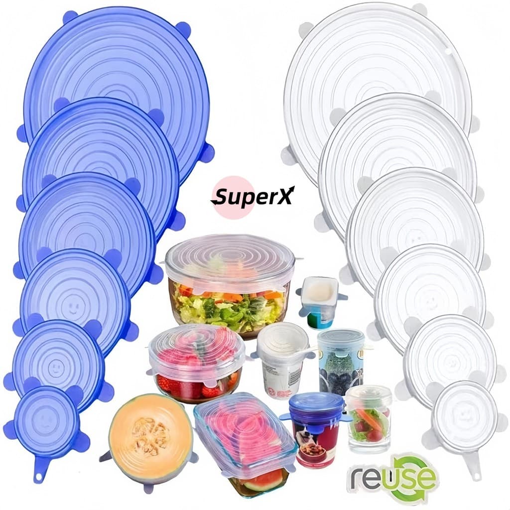 Kit 3/2/1 com 6 Tampas de Silicone Universal | Reutilizáveis, Elásticas e Vedação Hermética para Panelas e Alimentos