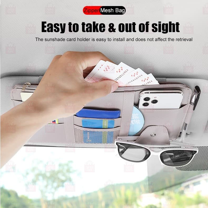 Bolsa De Armazenamento Para Viseira Solar De Carro Com Zíper Multifuncional Suporte Cartão