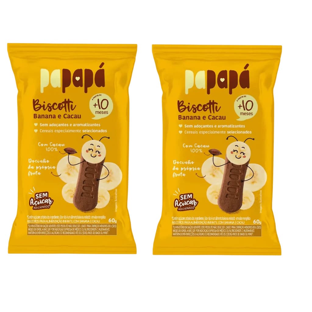 Kit 2x Biscoito Infantil Biscotti Banana E Cacau Papapá  60g