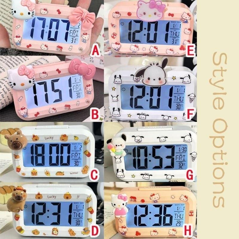 LED Relógio Digital Mini Capivara Kuromi Melodia Dos Desenhos Animados Despertadores Multi-Função Despertador Dormitório