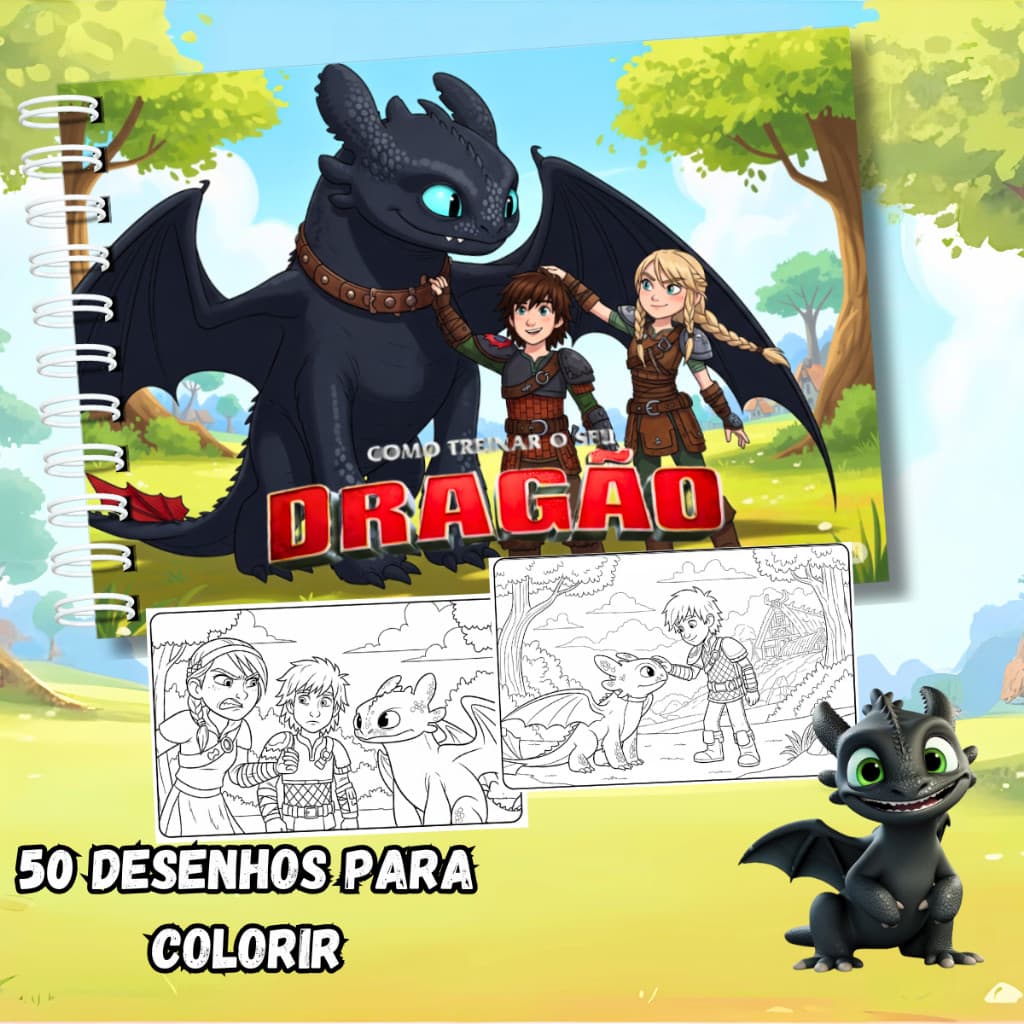 Livro De Colorir Como Treinar o Seu Dragão Banguela 50 Desenhos A5 Capa Dura