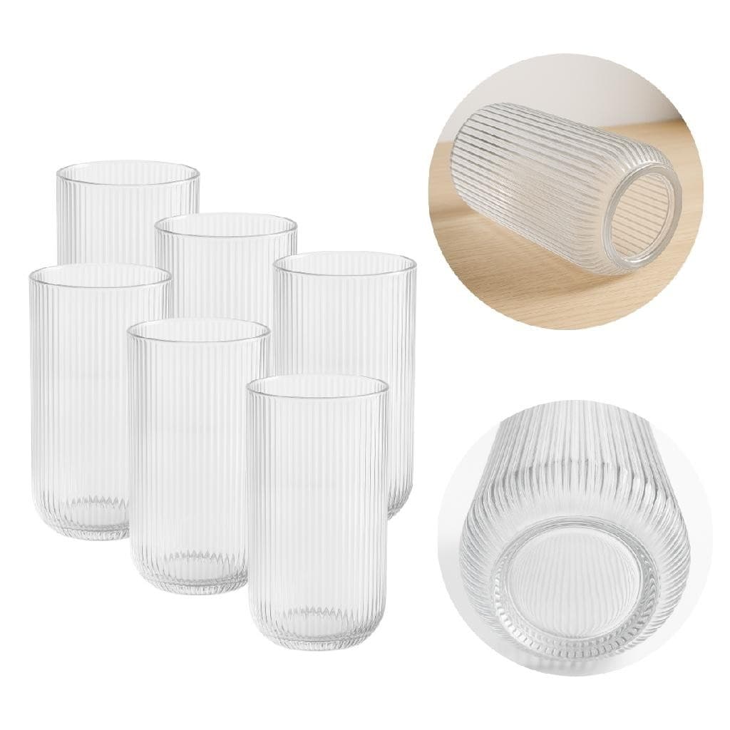 6 Copos de Vidro 450ml Canelado Sofia Elegante Versátil