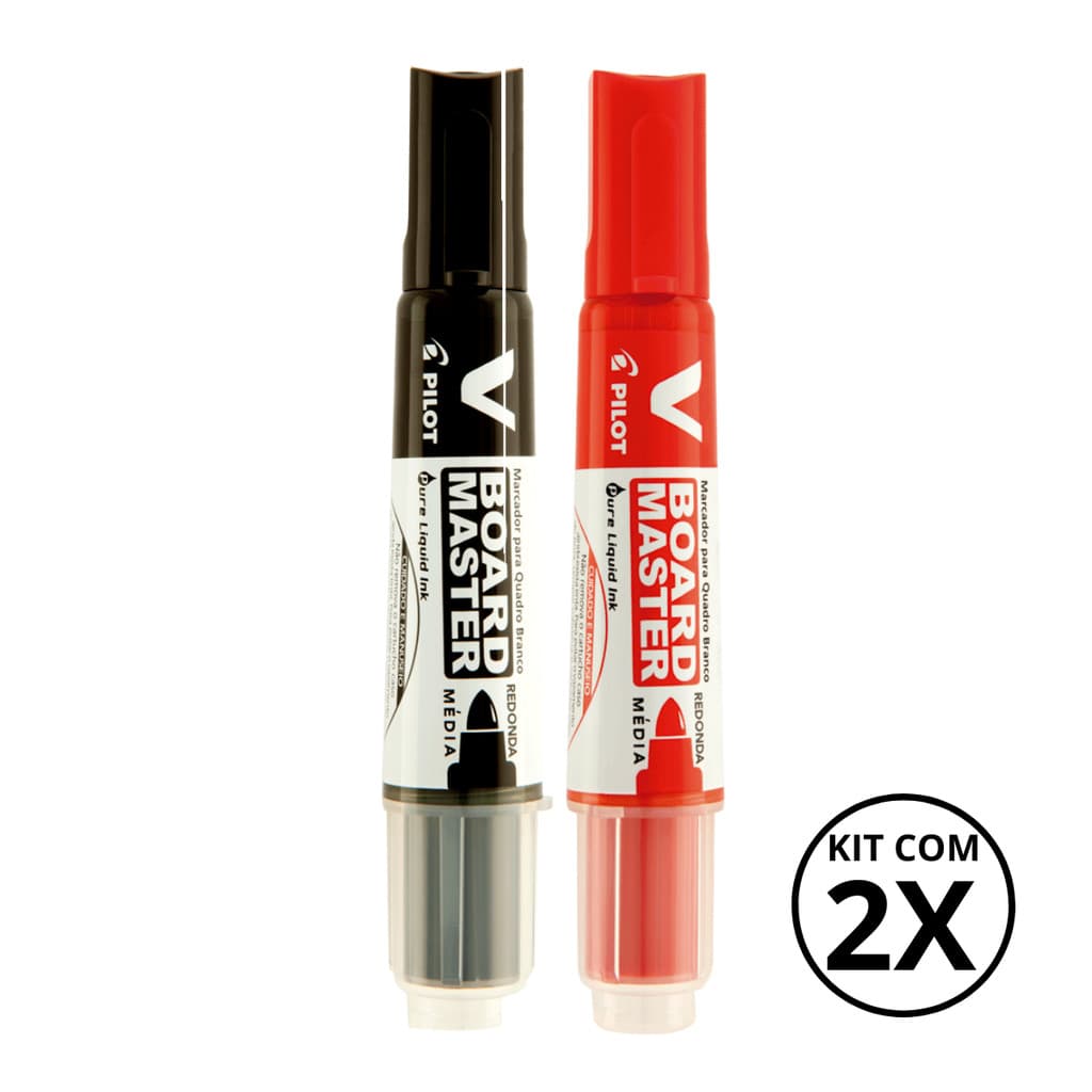 Kit com 2 Marcadores Para Quadro Branco V Board Master - PILOT KITS:PRETO+VERMELHO