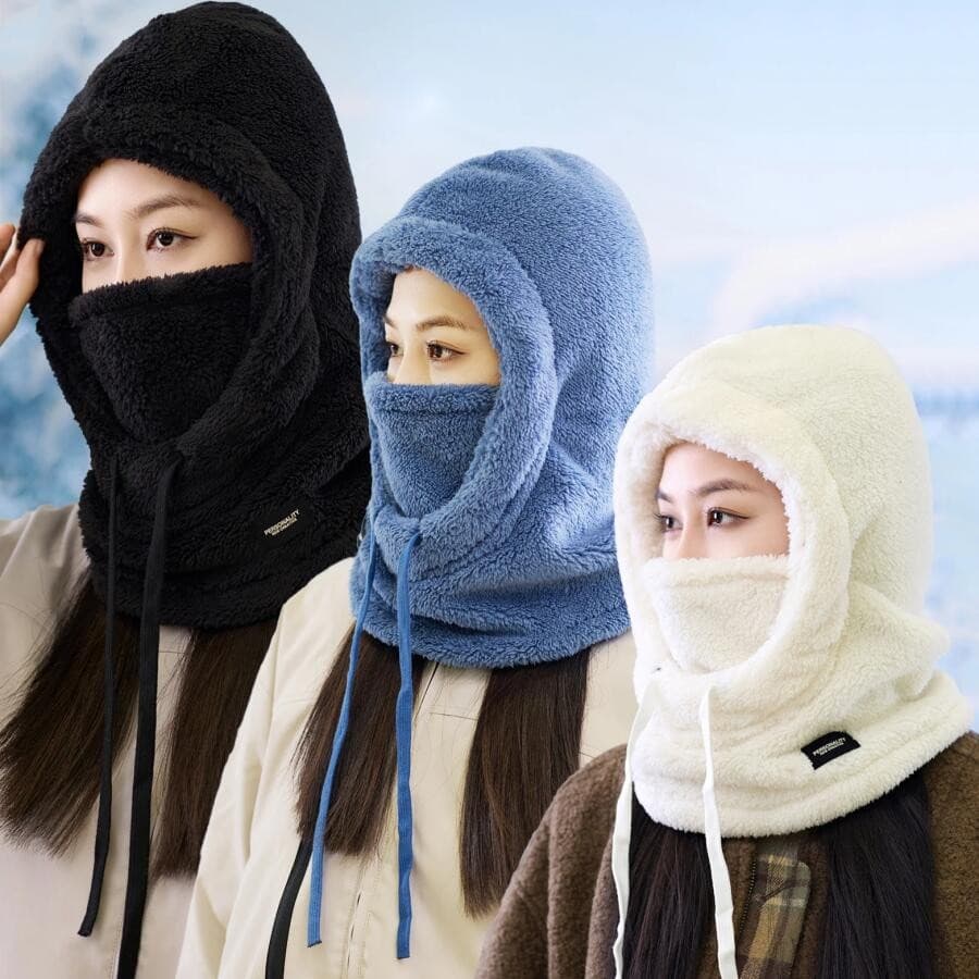 Balaclava Quente Para Mulheres Homens Chapéus De Inverno Sherpa Capuz Esqui Rosto Capa À Prova De Vento Leve Peludo Ajus
