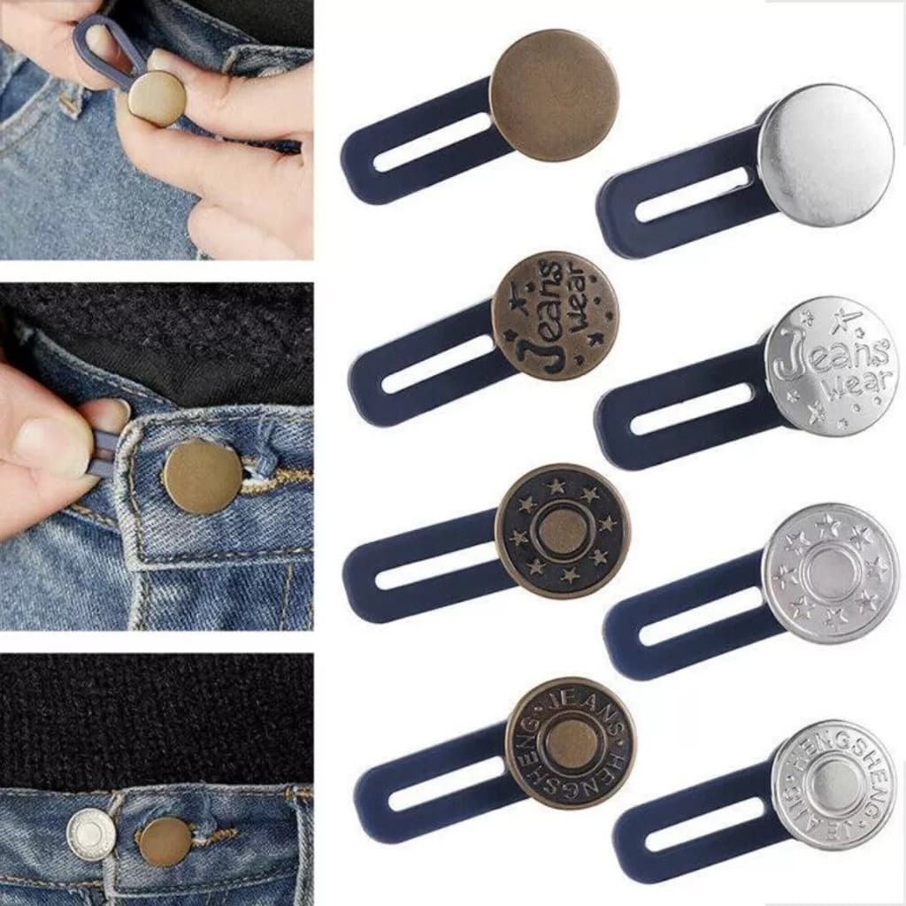 Kit 2/4/6/8 Extensor de Botões Calça Jeans Ajuste Duplo Unissex Confortável Silicone Aumenta Medidas