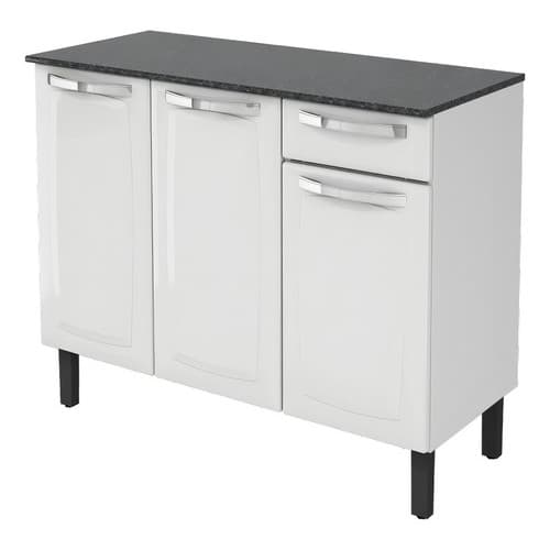 Balcão De Cozinha Itatiaia Aço 3 Portas 1 Gaveta Com Tampo Rose Branco Neve