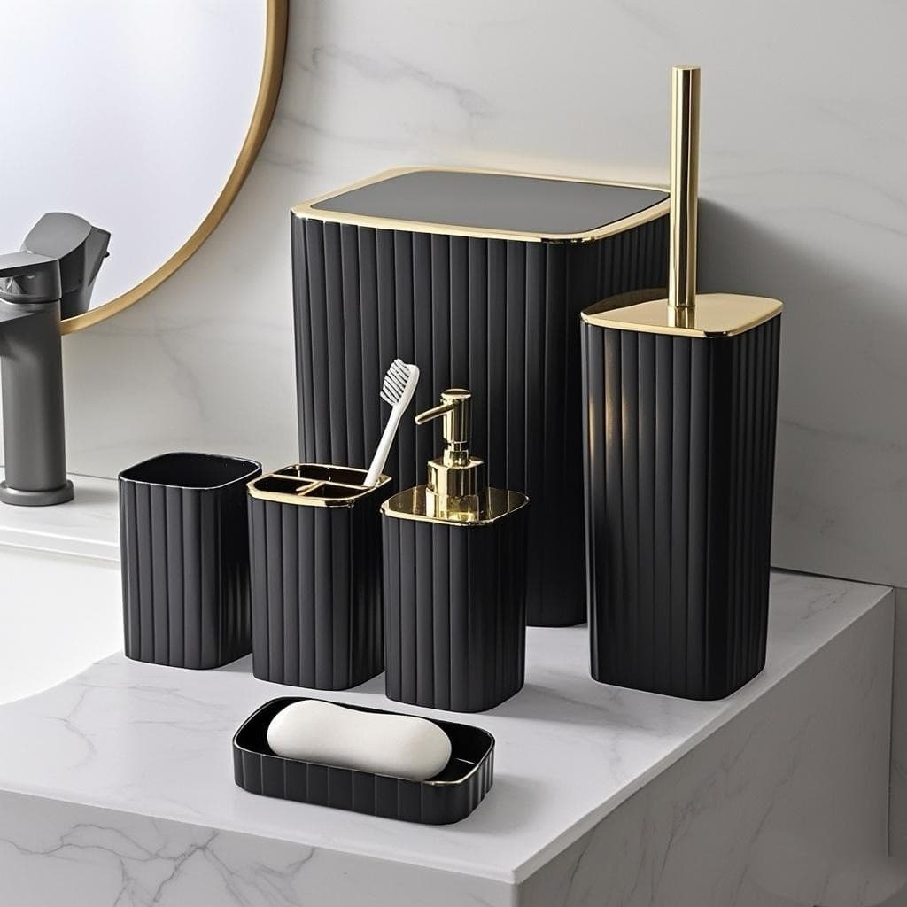 Kit Banheiro 6 Peças Conjunto Moderno Lavabo Completo com Escova Sanitário.