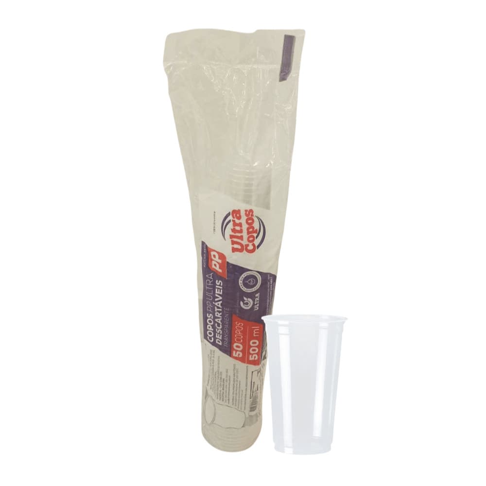 Copo de 500ml Transparente Liso PP Ultra com 50 unidades