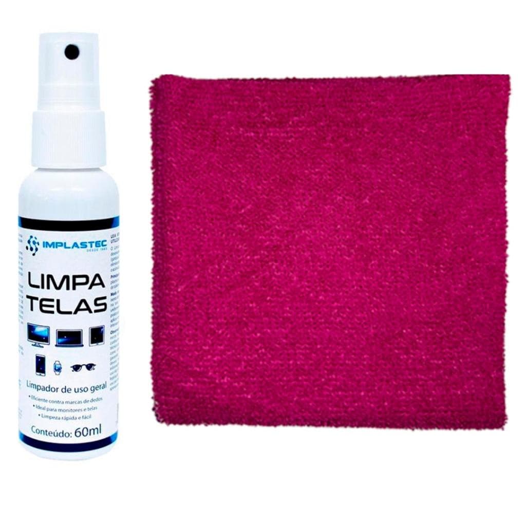 Kit Limpa Telas Clean 60Ml Com Pano Microfibra Cor:Rosa Choque