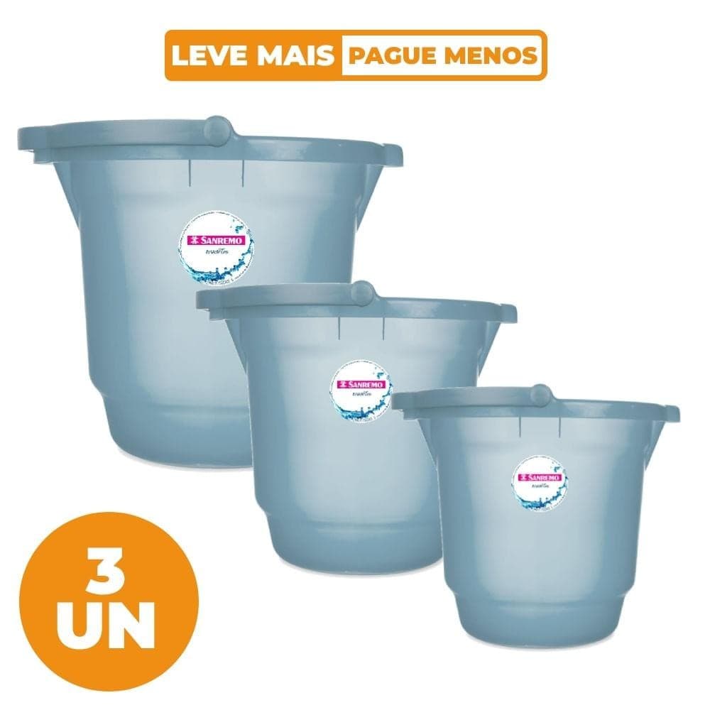 Kit 3 Baldes Plásticos Azul 8,5L, 12L e 15L Hydrus Sanremo