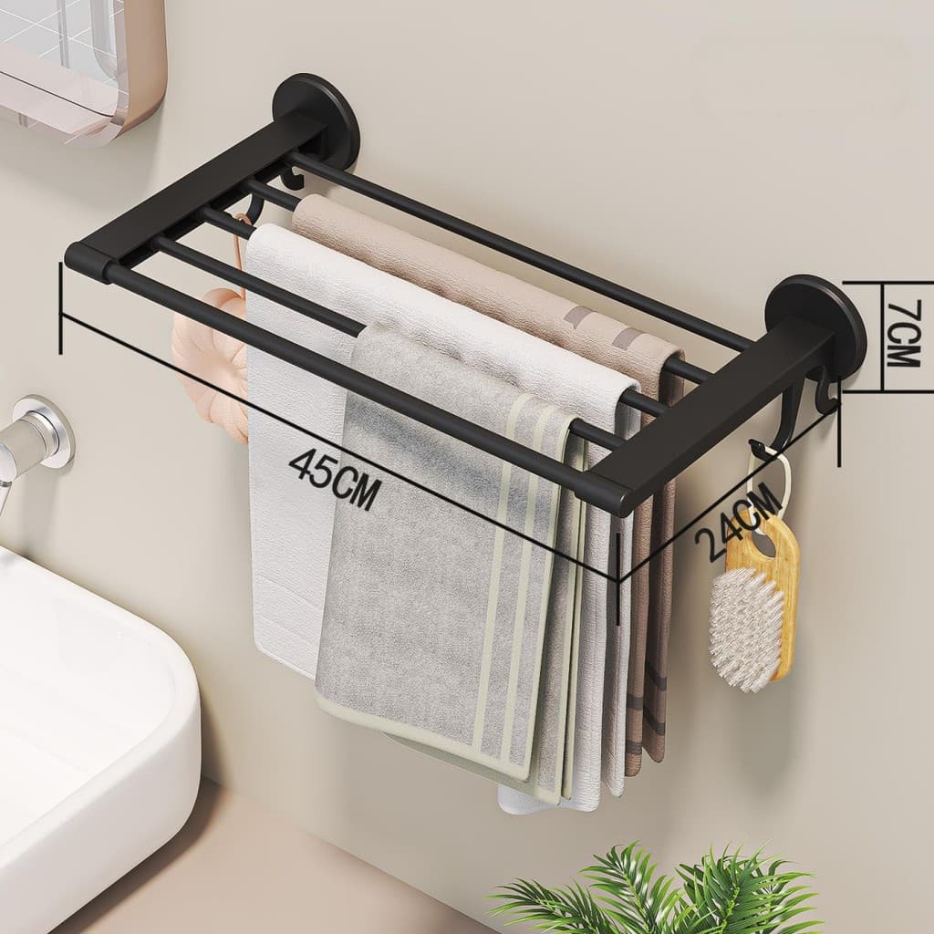 Porta Toalha Suporte Toalheiro Banheiro Duplo Premium Adesivo Sem Furos