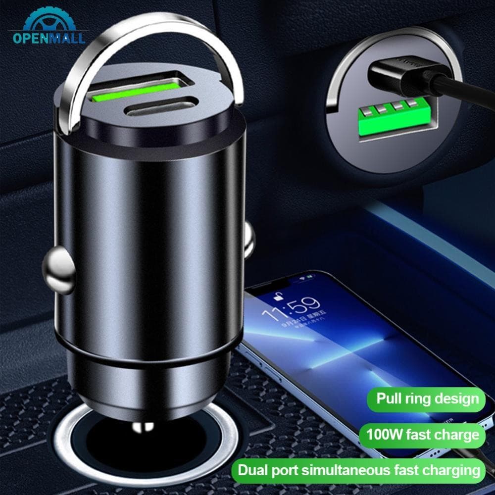 OPENMALL Mini Portas Duplas Puxar Anel Carregador De Carro USB Carregamento Rápido QC 3.0 Telefone Conveniente Adaptador