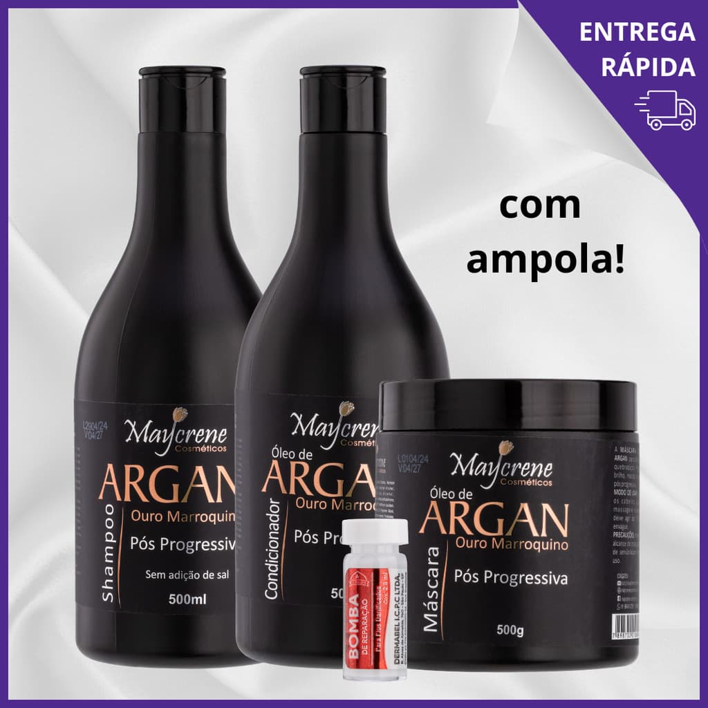 Kit de Tratamento Capilar Pós Progressiva Óleo de Argan Shampoo Condicionador E Máscara Maycrene