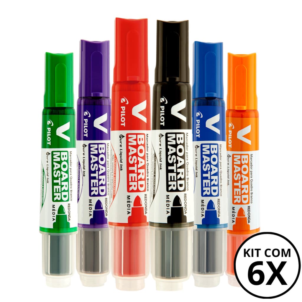 Kit com 6 Cores de Marcadores Para Quadro Branco V Board Master PILOT