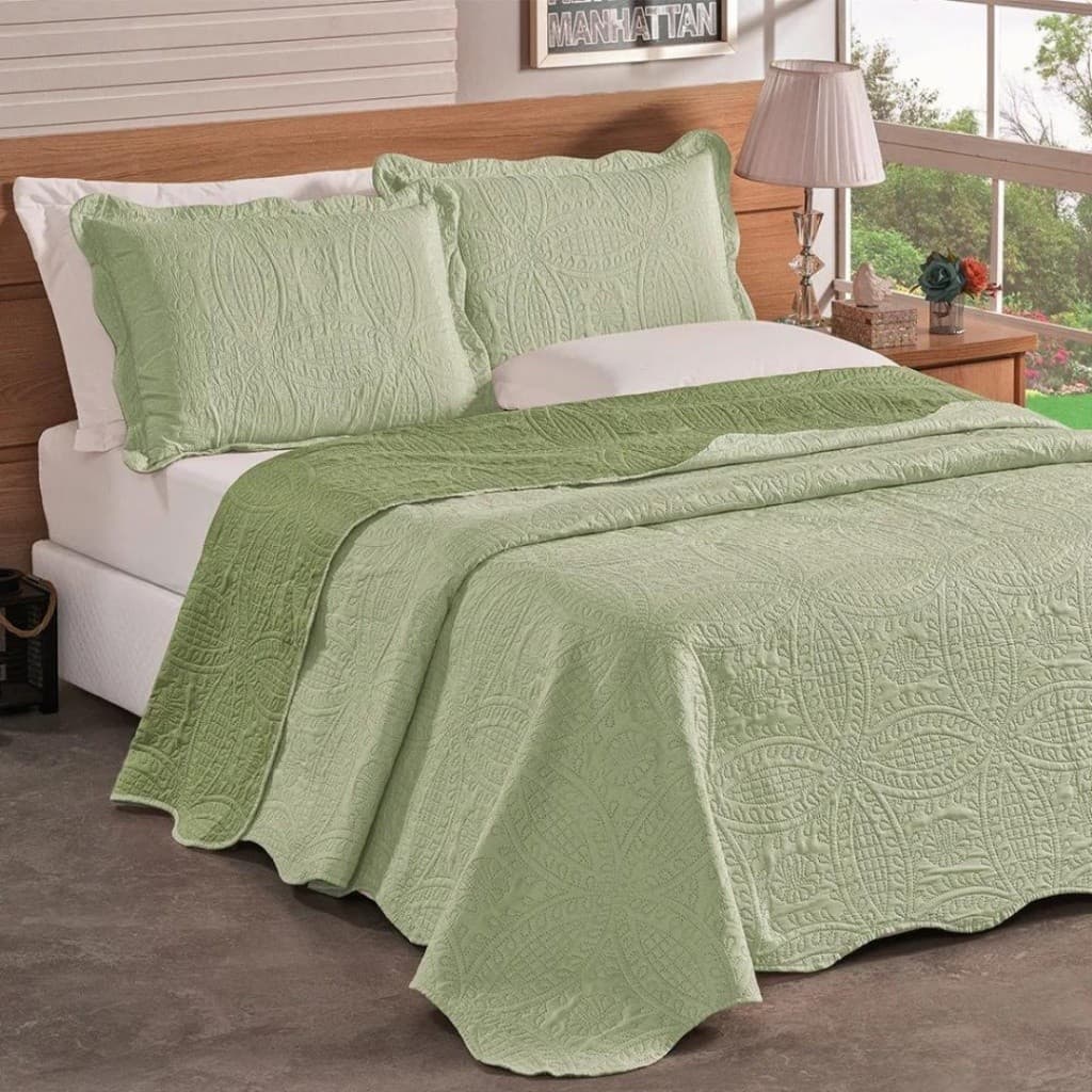 Kit Colcha Cobre Leito Casal Dupla Face 3 Peças Com Viés