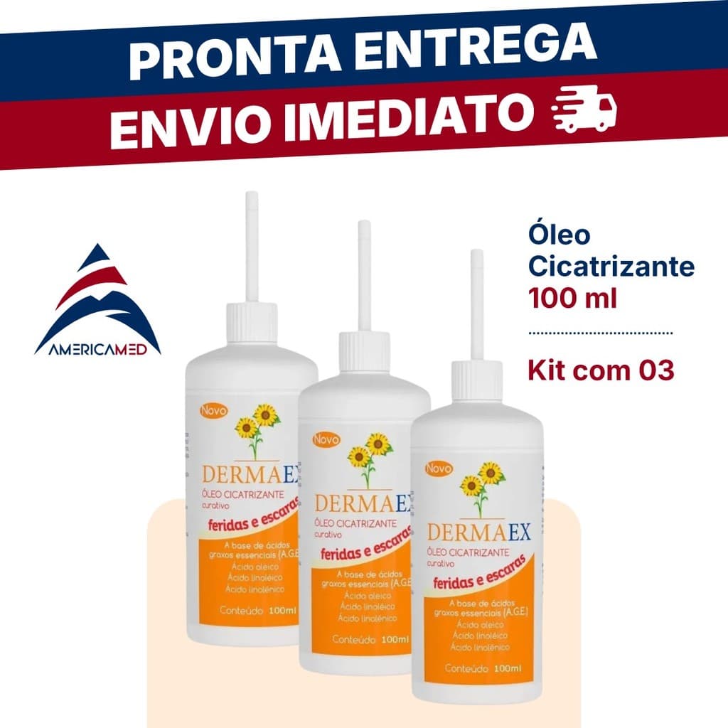 Kit 3 Óleo DERMAEX  A.G.E Feridas e Escaras Dersani Óleo De Girassol 100ml Cicatrizante