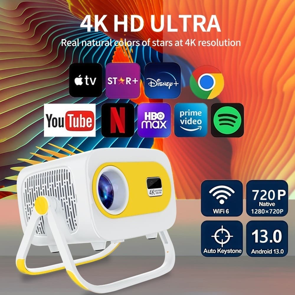 Projetor Inteligente Portátil Android JY325 T950S – Suporte a Decodificação 4K | Android 13 | WiFi 6 | Bluetooth 5.0