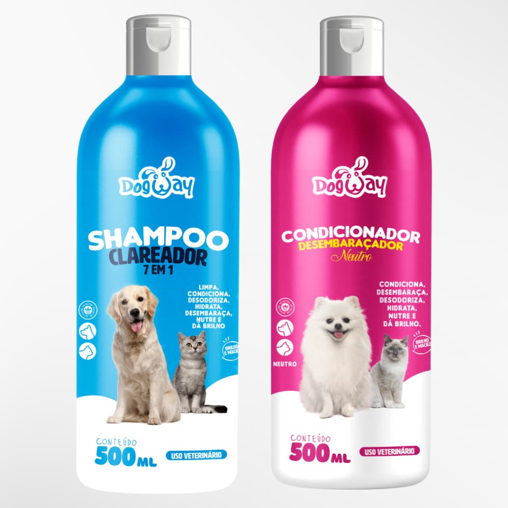 Kit Shampoo Branqueador + Condicionador Desembaraçador de Pelagem Cães E Gatos - Banho e Tosa