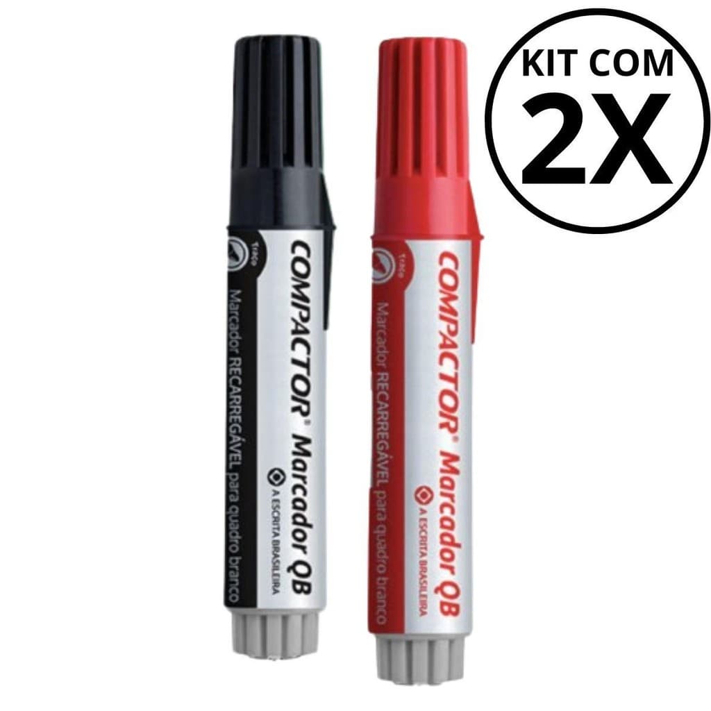 Kit com 2 Marcadores Para Quadro Branco - COMPACTOR COR:PRETO + VERMELHO