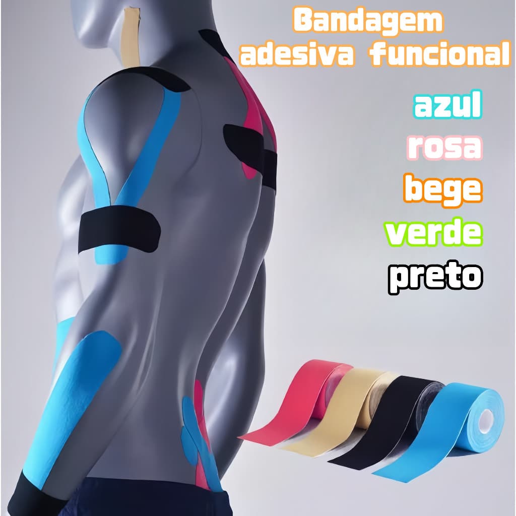 KIT 2 Bandagem Adesiva Funcional Alivia A Dor Rolo Adesivo De Fita De Terapia De Atleta 5cm X 5m