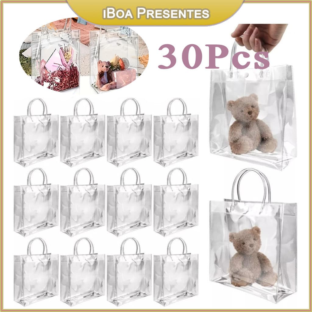10/30 Unidades Reutilize Sacos De Presente Plástico Pvc Para Casamentos, Festivais E Festas 20×20×8cm