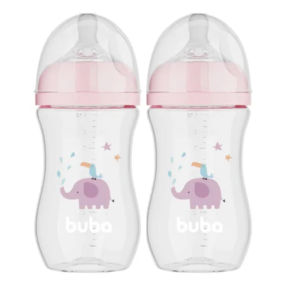 KIT C/ 2 MAMADEIRAS EASY FLOW ELEFANTE ROSA 270ML