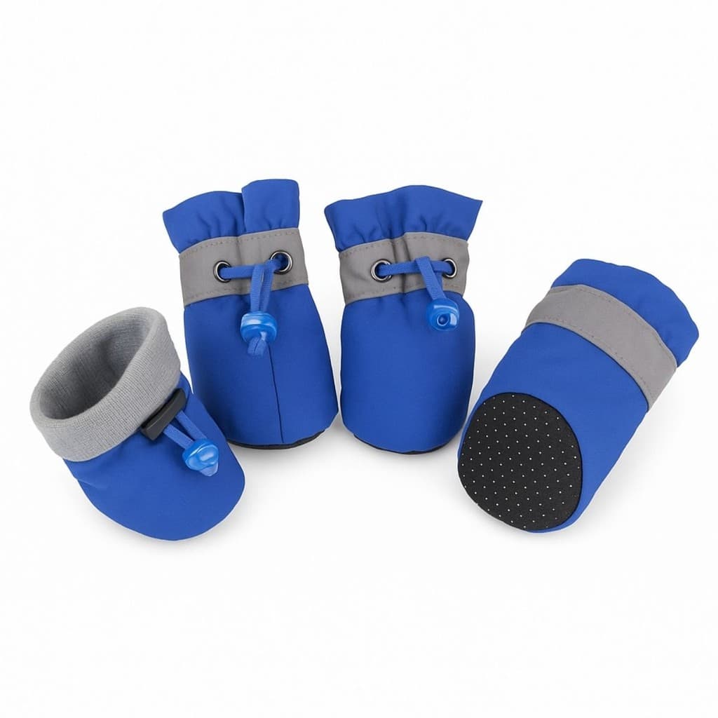 Bota de Cachorro Gato Pet Botinha Protetor de Pata Tecido Antiderrapante Ajustável Elástico Azul