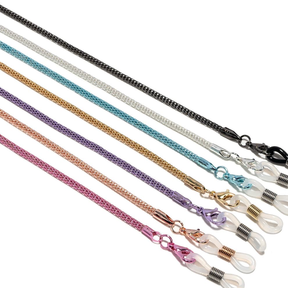 Corrente de óculos de metal, malha oca, corda antiderrapante, corrente de máscara colorida, acessórios para óculos pendu