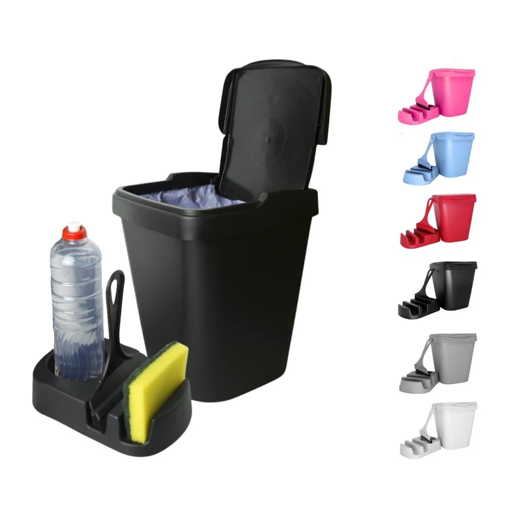 Kit Pia 3 Peças – Lixeira 4,8L, Porta Detergente e Rodinho de Pia em Plástico Resistente