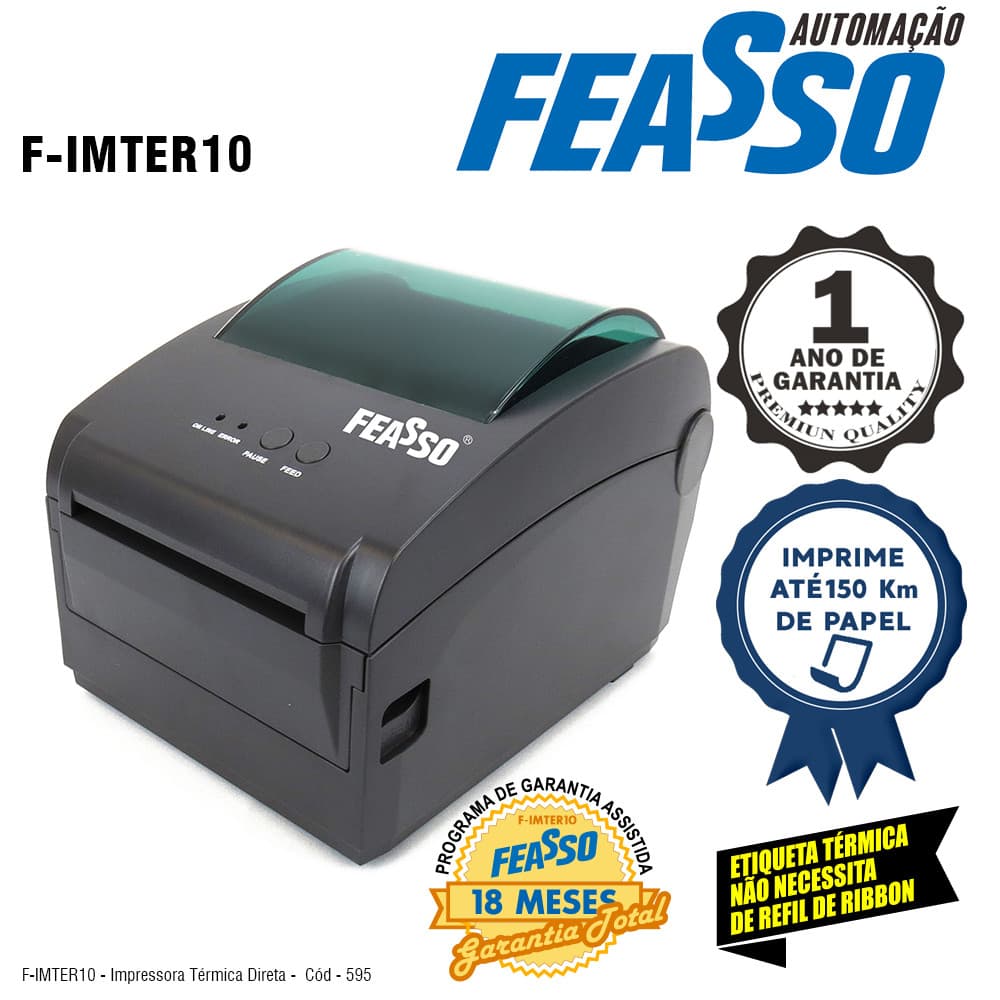 Impressora Térmica de Etiquetas FEASSO com 1 ano de garantia Envios 100x150mm Sem Ribbon
