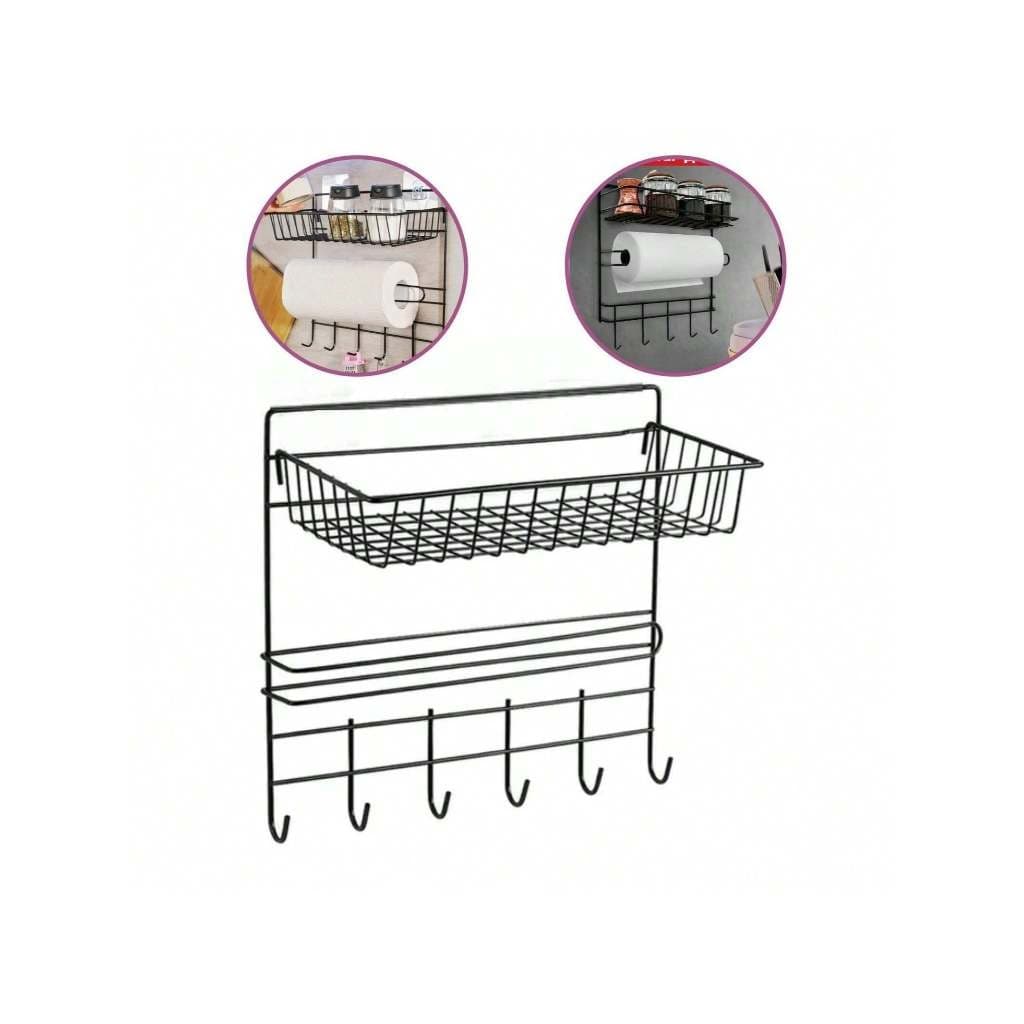 Porta Tempero Condimento com Rolo de Papel Toalha 6 ganchos Pendurar Pano de Prato Aramado Multiuso