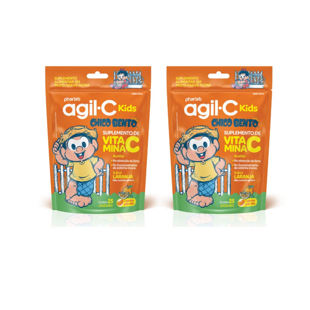 Kit 2 und Agil-c Kids Sabor Laranja 25 Gomas