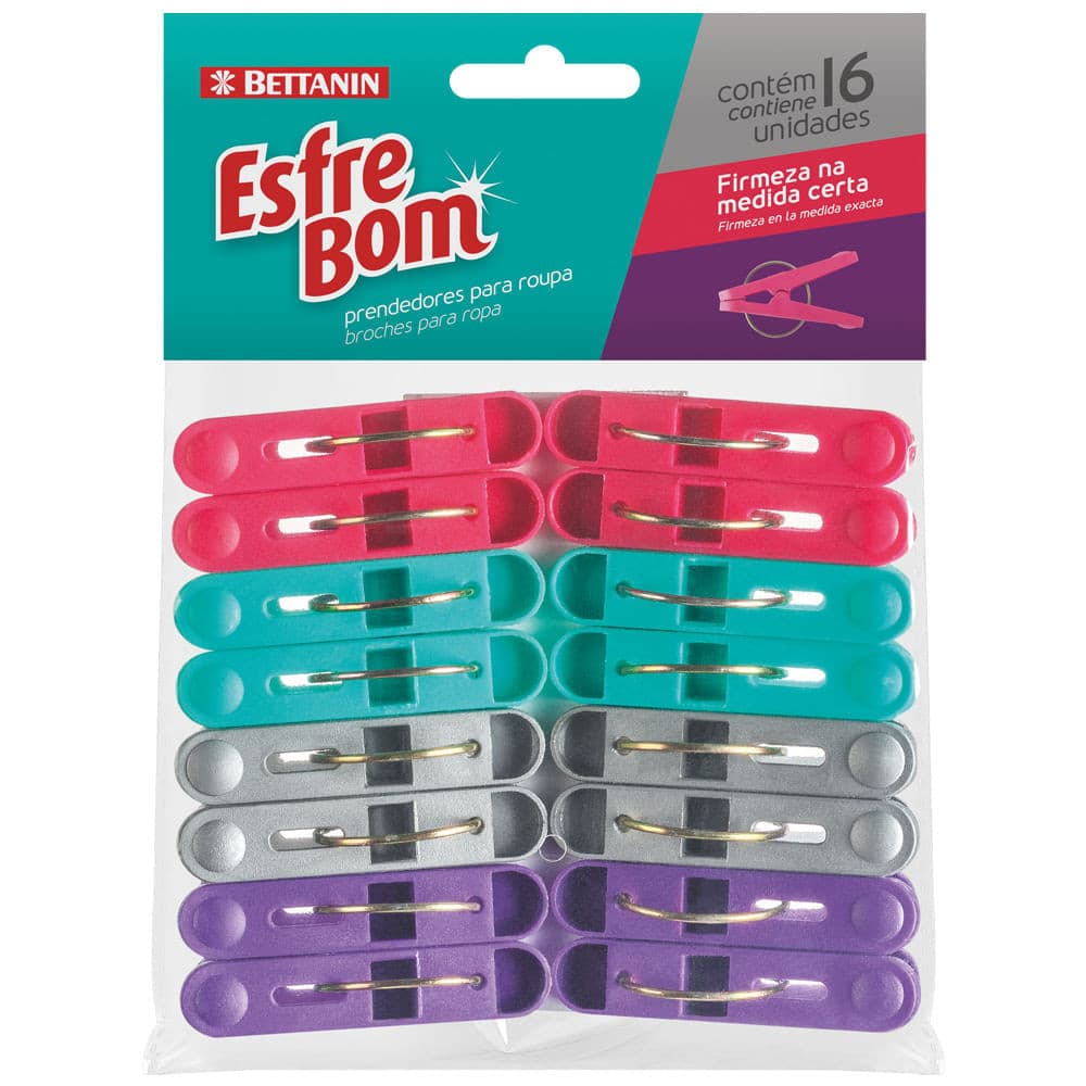 Prendedor plástico para Roupa Esfrebom com 16 unidades