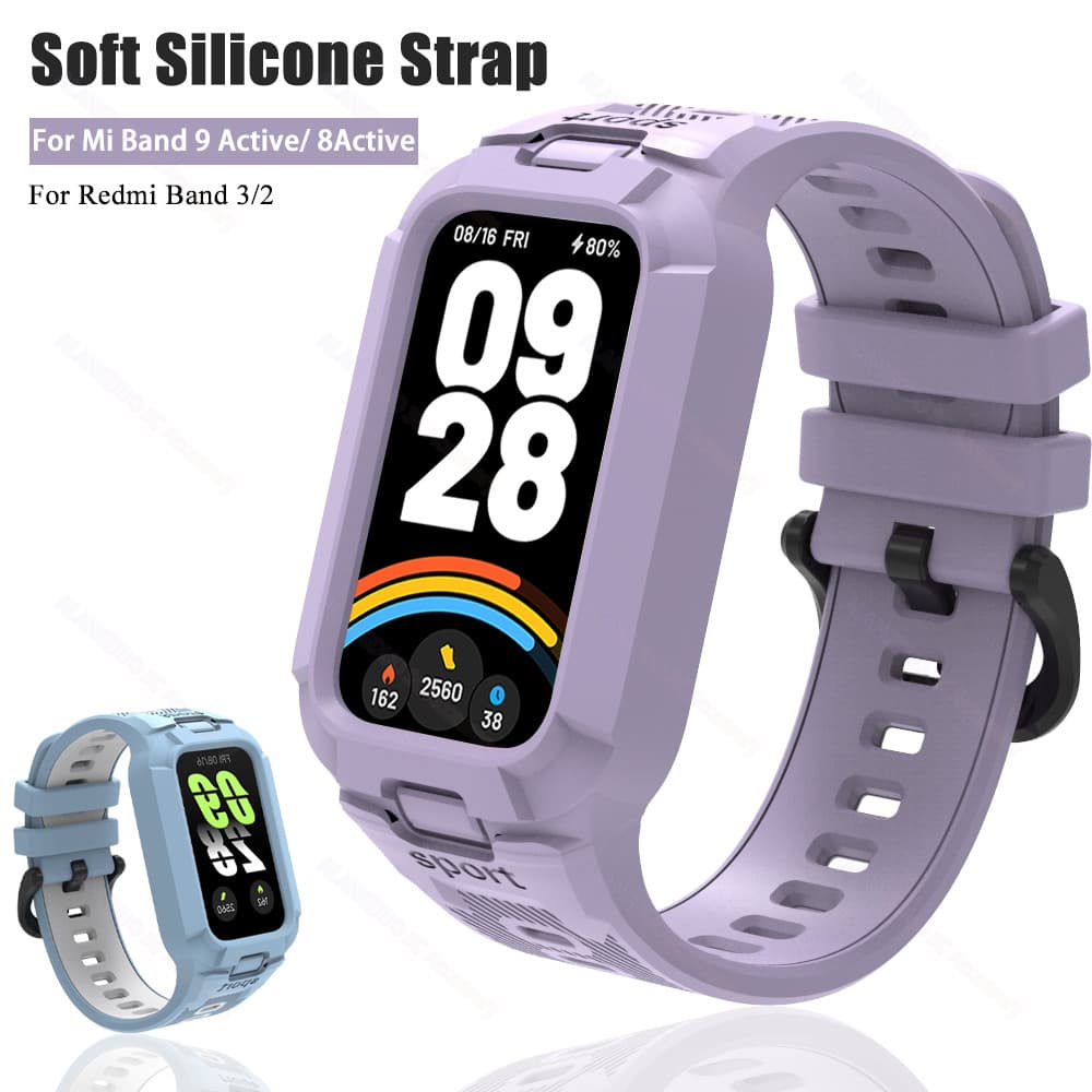 Pulseira De Silicone Para Xiaomi Mi Smart Band 9 8 Active Case Sports Smartwatch Substituição 9Active 8Active TPU Anti-Q