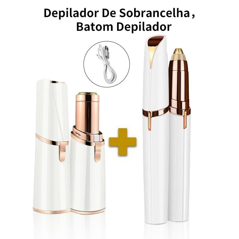 Kit Depilador De Sobrancelha Batom Portátil  Depilador Feminino Facial Buço USB Modelo Recarregável