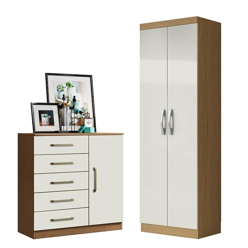 Cômoda Sapateira Milão 2014145 e Armário Multiuso New 2000192 Atacama Off White - Aramóveis 