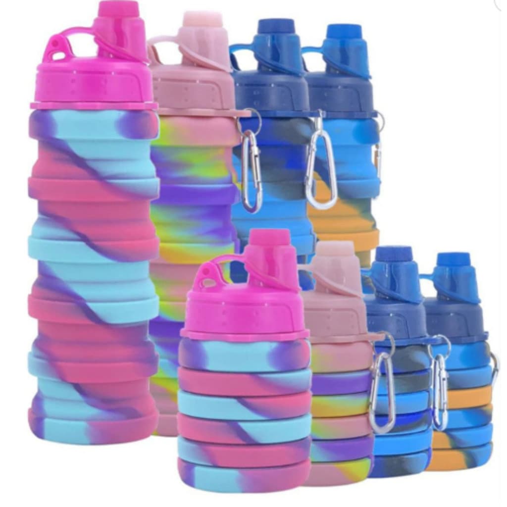 Garrafa Silicone Retrátil Dobrável Portátil 500ml Colorido